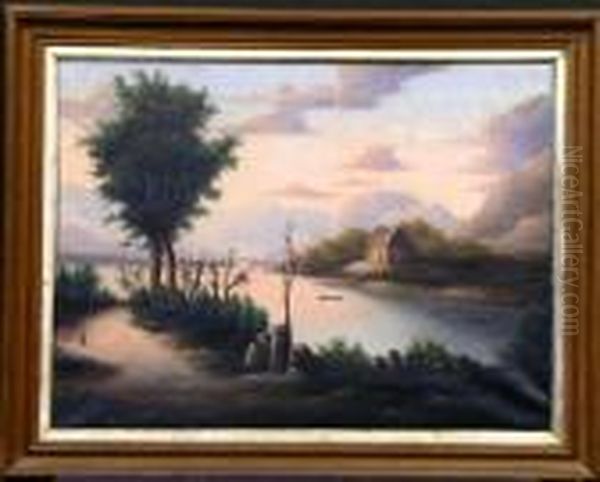 River Landscape Oil Painting by Thomas Chambers