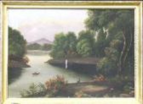 Activity Along A River Oil Painting by Thomas Chambers