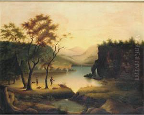 A Hudson River Landscape At Dawn Oil Painting by Thomas Chambers