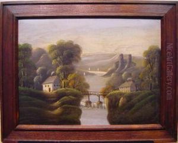 River Landscape Oil Painting by Thomas Chambers