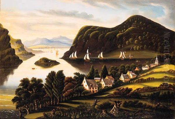 A View Of The Hudson River Oil Painting by Thomas Chambers