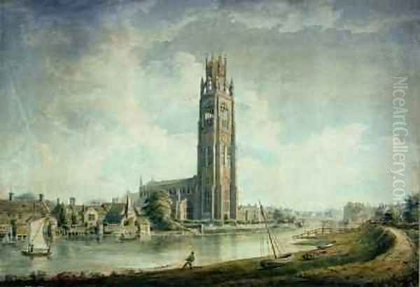 Boston Stump view from the South-west Oil Painting by John Buckler