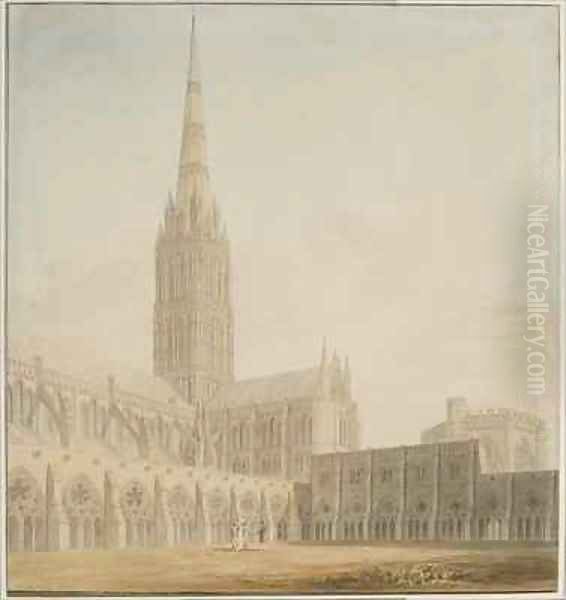 Salisbury Cathedral from the South West Oil Painting by John Buckler