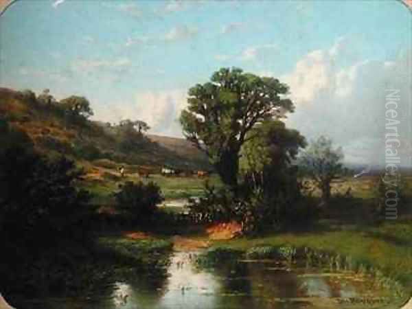 Landscape with a Herd of Cows Oil Painting by Michel Bouquet