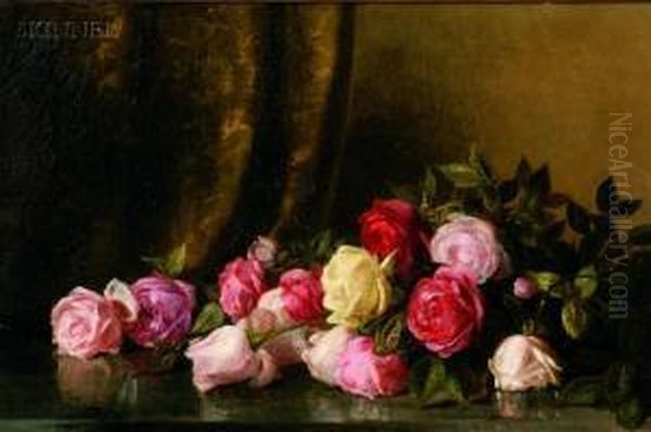 Still Life With Roses Oil Painting by Benjamin Champney