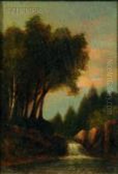 River Landscape With Waterfall Oil Painting by Benjamin Champney