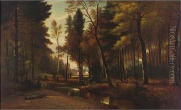 Autumn Picnic Along The Stream by Benjamin Champney