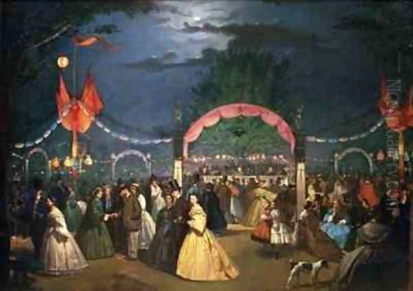 Dance Night in the Paradise Public Gardens, Madrid Oil Painting by Rafael Botella y Coloma