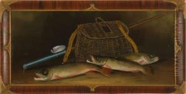 Still Life With Trout, Creel And Fishing Rod Oil Painting by William Henry Chandler