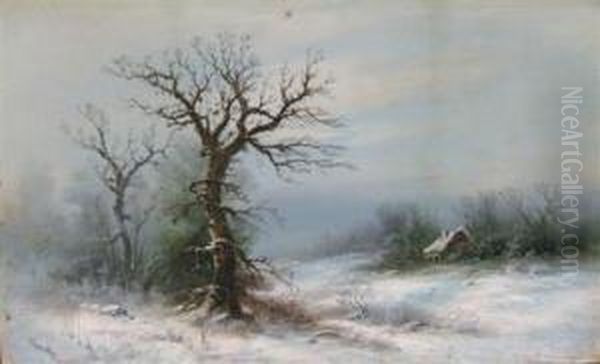 Winter Scene Oil Painting by William Henry Chandler