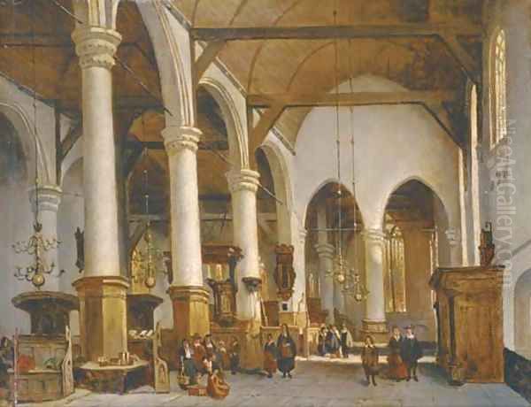 Figures in a church interior Oil Painting by Johannes Bosboom