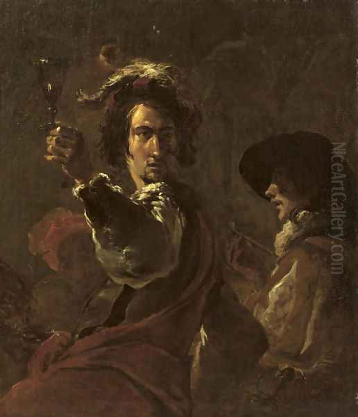 Two soldiers drinking and smoking Oil Painting by Leonaert Bramer