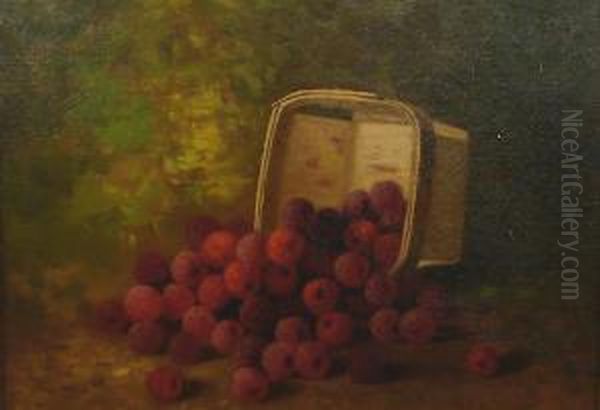 Overturnedbasket Of Raspberries Oil Painting by Bryant Chapin