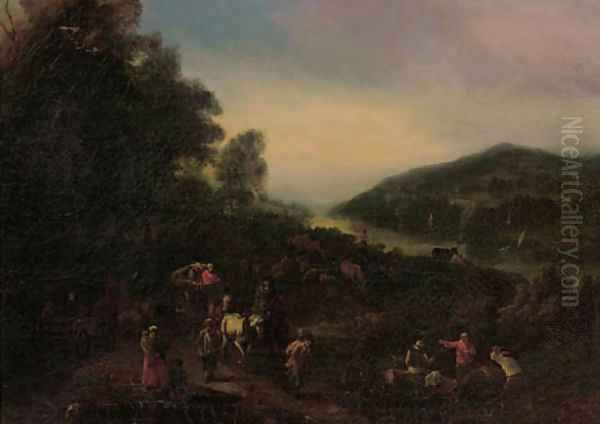 Peasants returning from market on a country road Oil Painting by Pieter Bout And Adriaen Fransz. Boudewijns