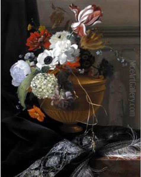 Still Life Of An Urn Of Flowers Oil Painting by Arthur Chaplin