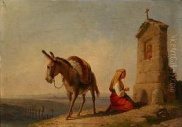 Pilgrim Beside A Roadside Shrine Oil Painting by John Gadsby Chapman