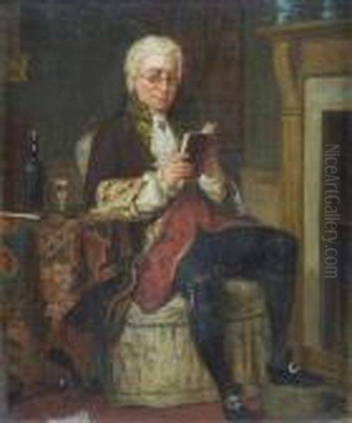 An Absorbingread, 18th Century Interior With Seated Figure Oil Painting by John Watkins Chapman