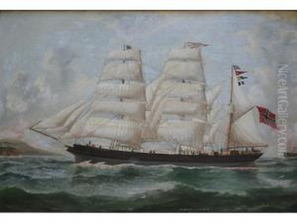 The Norwegian Barque Atlantic Of Boroen Oil Painting by Reuben Chappell Of Poole