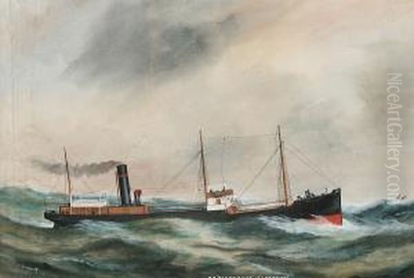 The Steamship 'ss Blushrose' Of Liverpool, In A Heavy Sea Oil Painting by Reuben Chappell Of Poole