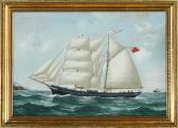 Ship Portrait Of Schoonerbrig Alroy Of London Oil Painting by Reuben Chappell Of Poole