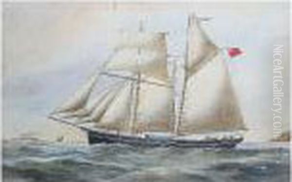 The Vessel 'm. A. Mandall', Under Sail, Off A Coastline Oil Painting by Reuben Chappell Of Poole