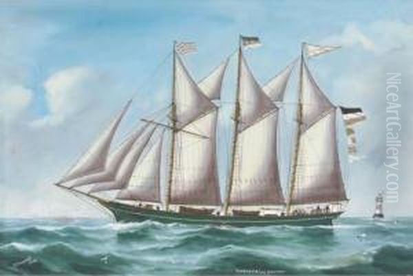 The Three-masted Trading Schooner Christa Von Bremen Oil Painting by Reuben Chappell Of Poole