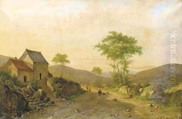 Travellers on a sandy track in a hilly landscape Oil Painting by Alexander Hieronymus Jun Bakhuyzen