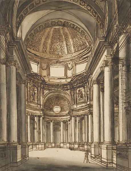 The interior of a church with a coffered dome Oil Painting by Giuseppe Barberi