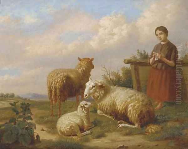 Watching over the flock Oil Painting by Henri Baert