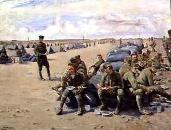 Lunch at Chatillon camp for the 8th Battalion Oil Painting by Joseph Felix Bouchor