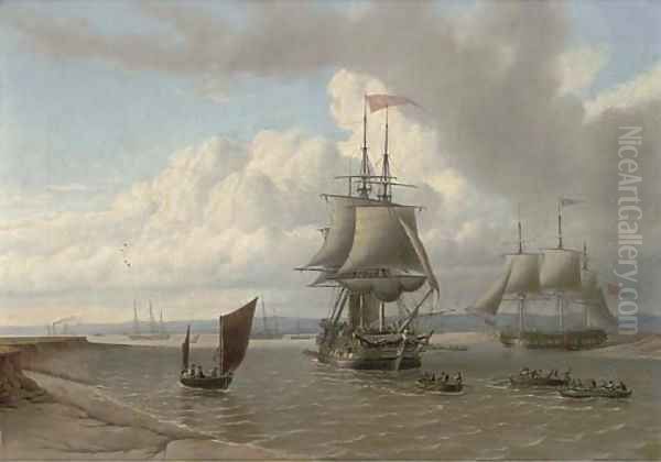 Warping up the Avon heading for Bristol Oil Painting by Joseph Walter Of Bristol