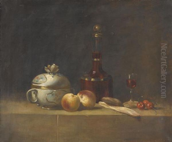 Stillleben Mit Fruchten, Brot Und Weinkaraffe Oil Painting by Jean-Baptiste-Simeon Chardin