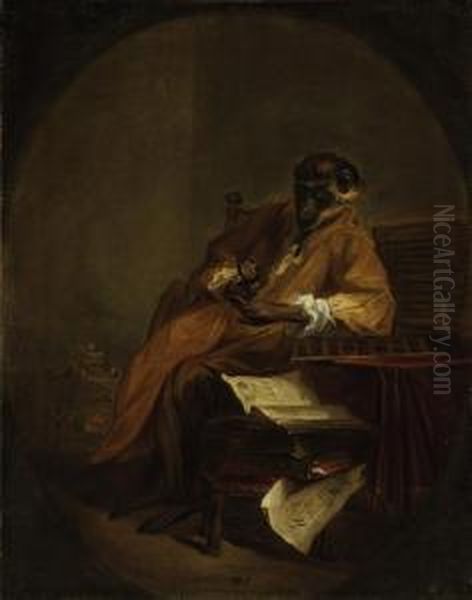 Le Singe Antiquaire ('the Monkey Antiquarian') Oil Painting by Jean-Baptiste-Simeon Chardin