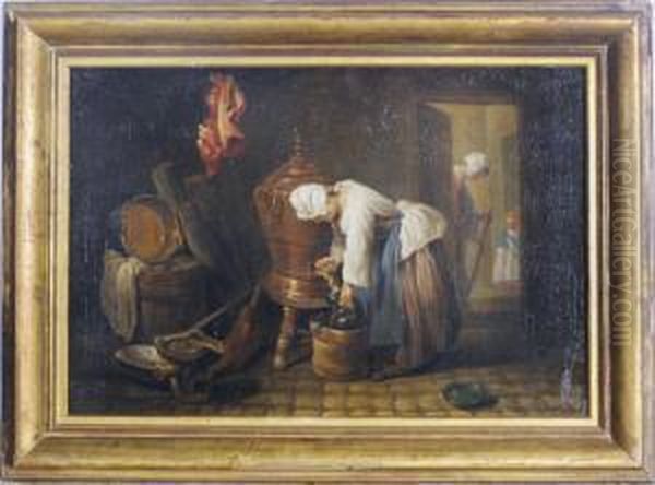 A Woman Drawing Water From A Cistern Oil Painting by Jean-Baptiste-Simeon Chardin