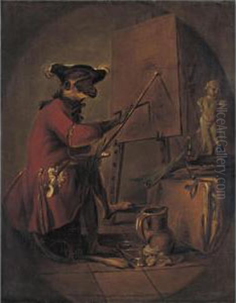 Le Singe Peintre Oil Painting by Jean-Baptiste-Simeon Chardin