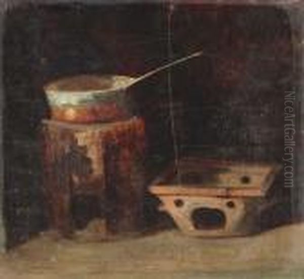 A Kitchen Interior Oil Painting by Jean-Baptiste-Simeon Chardin