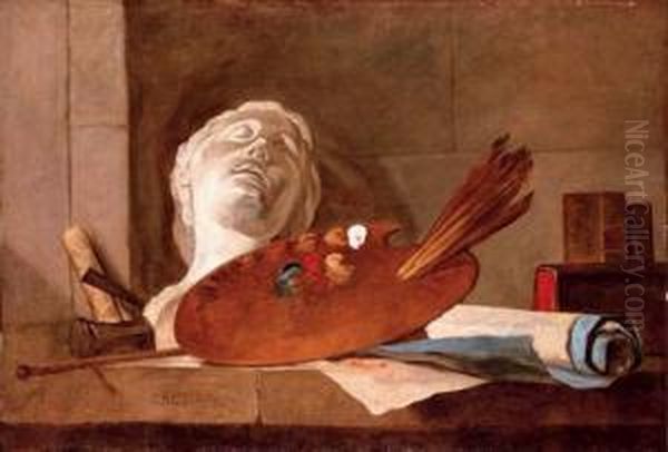 The Attributes Of Painting And Sculpture Oil Painting by Jean-Baptiste-Simeon Chardin