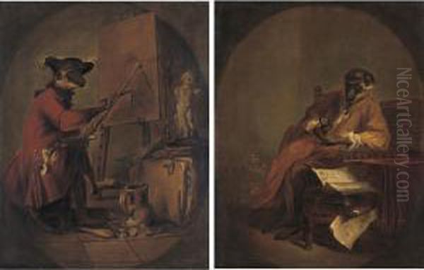 Le Singe Antiquaire; Le Singe Peintre Oil Painting by Jean-Baptiste-Simeon Chardin