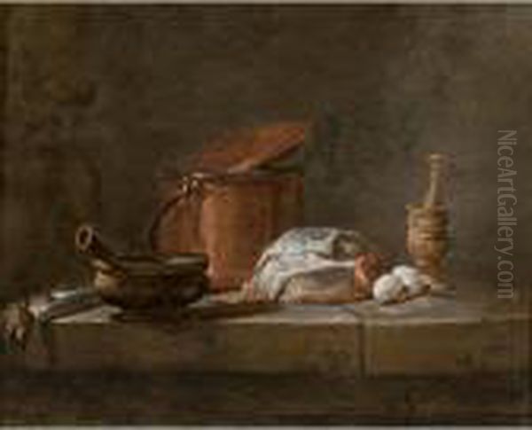 Still Life With Leeks,a Casserole And A Cloth Oil Painting by Jean-Baptiste-Simeon Chardin