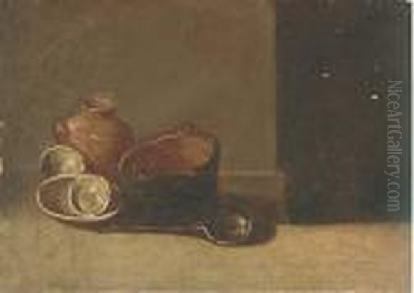 Pots Et Ecuelle Poses Sur Le Sol Oil Painting by Jean-Baptiste-Simeon Chardin