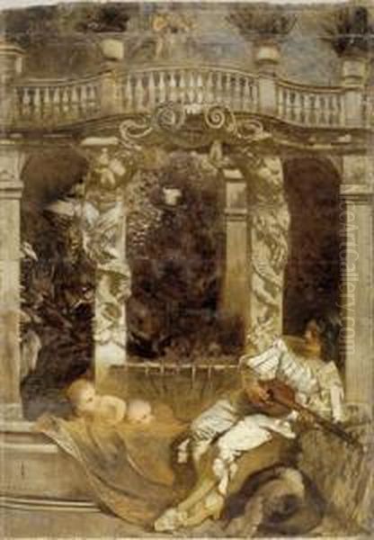 Suonatore Di Liuto Ed Elementi Architettonici Di Un Palazzo Oil Painting by Eduard Charlemont