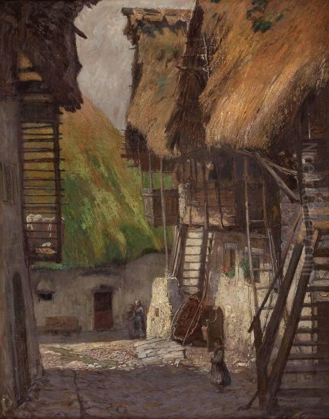 Treppen Am Bauerngehoft Oil Painting by Hugo Charlemont