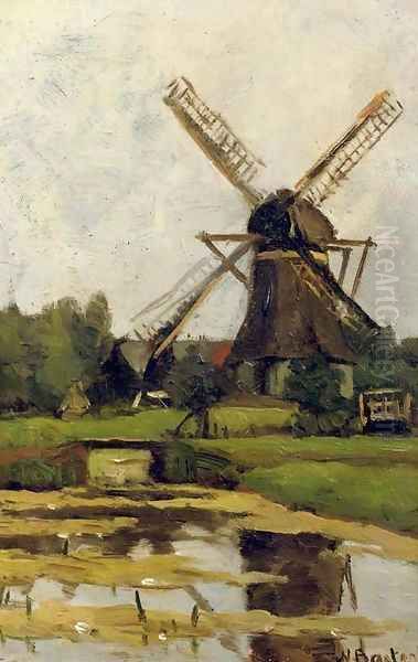 The windmill 'De Wachter', Tienhoven Oil Painting by Nicolaas Bastert