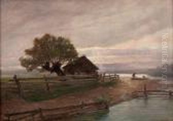 Abendstimmung Am See Oil Painting by Hugo Charlemont