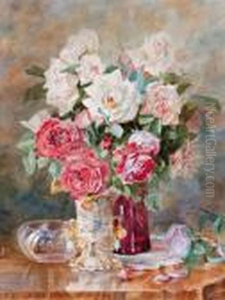 Stillleben Mit Rosen Oil Painting by Hugo Charlemont