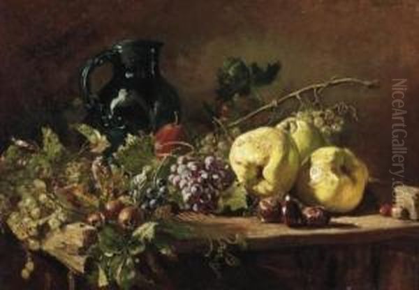 Fall Still Life With Grapes, 
Quinces And Chestnuts. Signed And Dated Above Right: Hugo Charlemont 
1896 Oil Painting by Hugo Charlemont