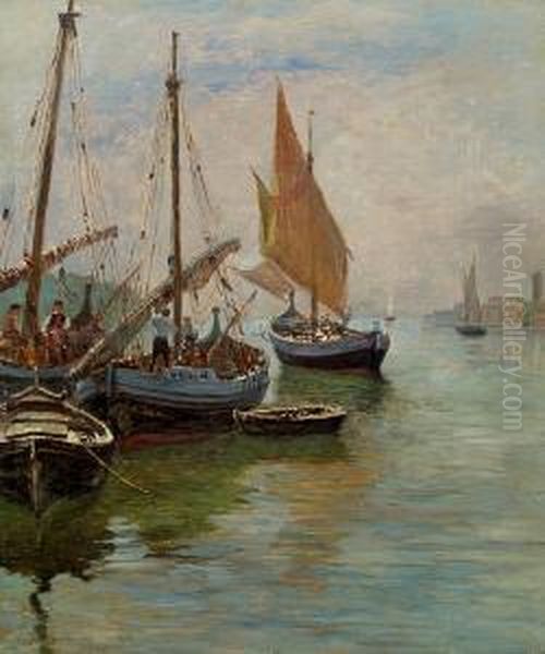 Segelboote In Arbe Oil Painting by Hugo Charlemont