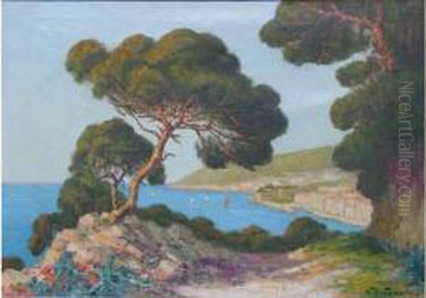 Cousin La Rade De Villefranche Hst Sbd Titree Au Dos Sur Le Chassis 65,5 X 92 Cm Oil Painting by A. Charles