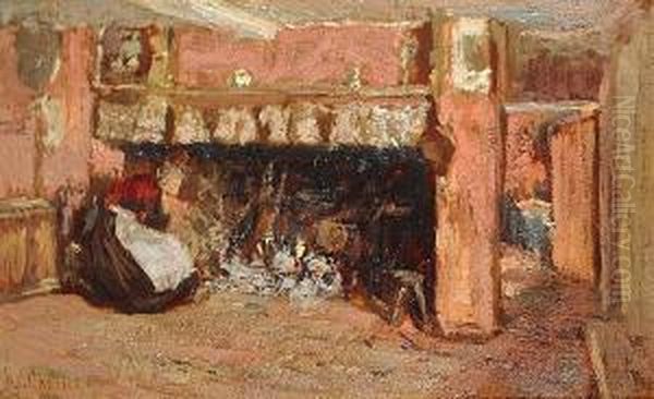 By The Fireside Oil Painting by James Charles