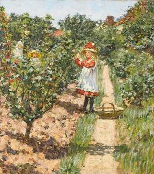 Picking Cherries Oil Painting by James Charles